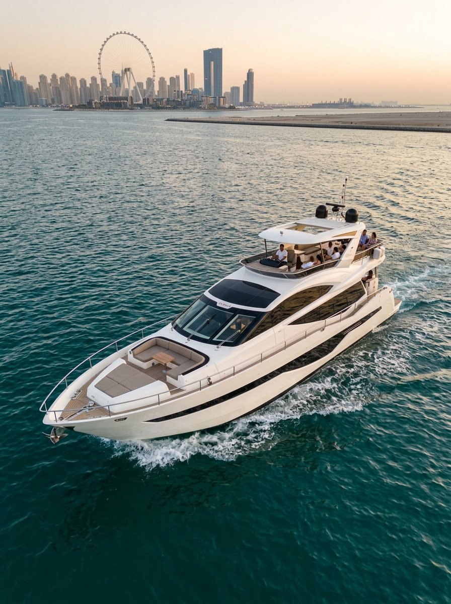 Captain navigating from the bridge while guests socialize on the yacht deck