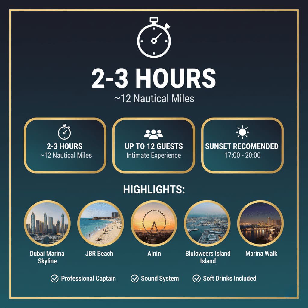 Dubai Marina JBR yacht route: experience iconic landmarks.