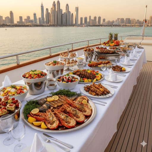 Luxury yacht gourmet catering service in Dubai.