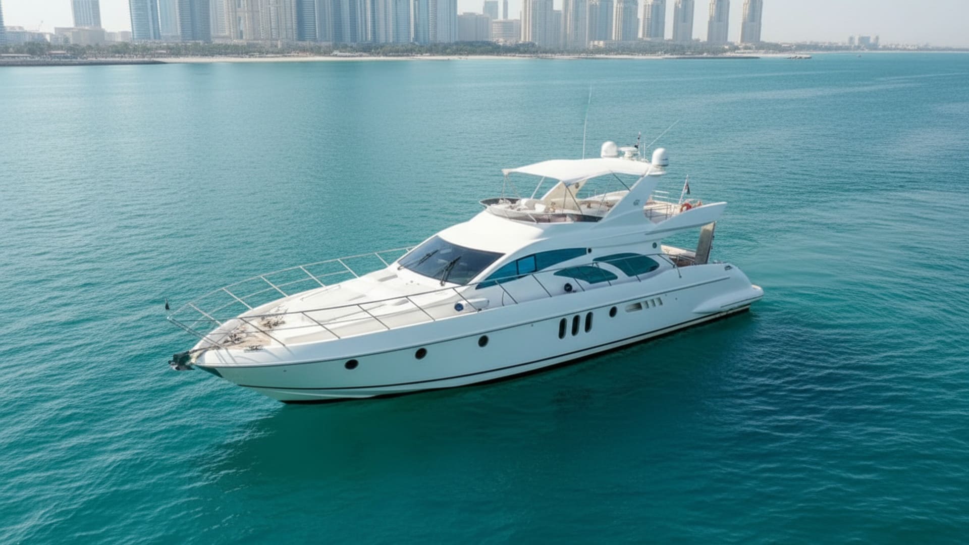 Vision Dream 62 ft aerial view, cruising Dubai Marina