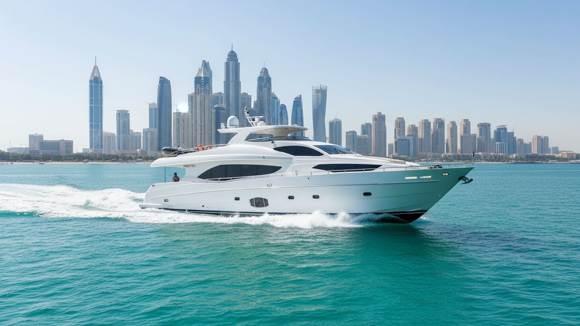 Crystal Destiny 101 ft luxury yacht, Dubai Marina view